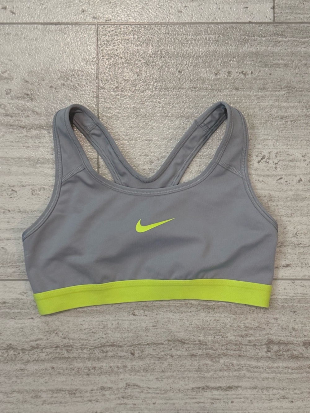 Nike Grey Sports Bra with Neon Yellow Trim